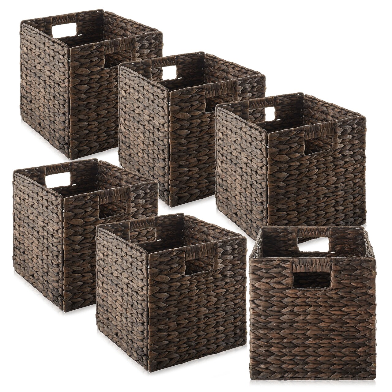 Casafield Water Hyacinth Storage Baskets, Collapsible Cube Organizers, Woven Bins for Bathroom, Bedroom, Laundry, Pantry, Shelves
